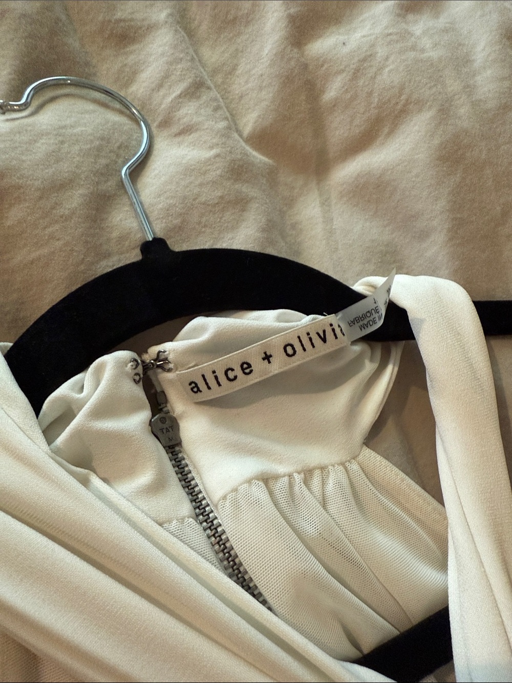 Alice + Olivia Ivory Gathered Front Dress with Exposed Zip